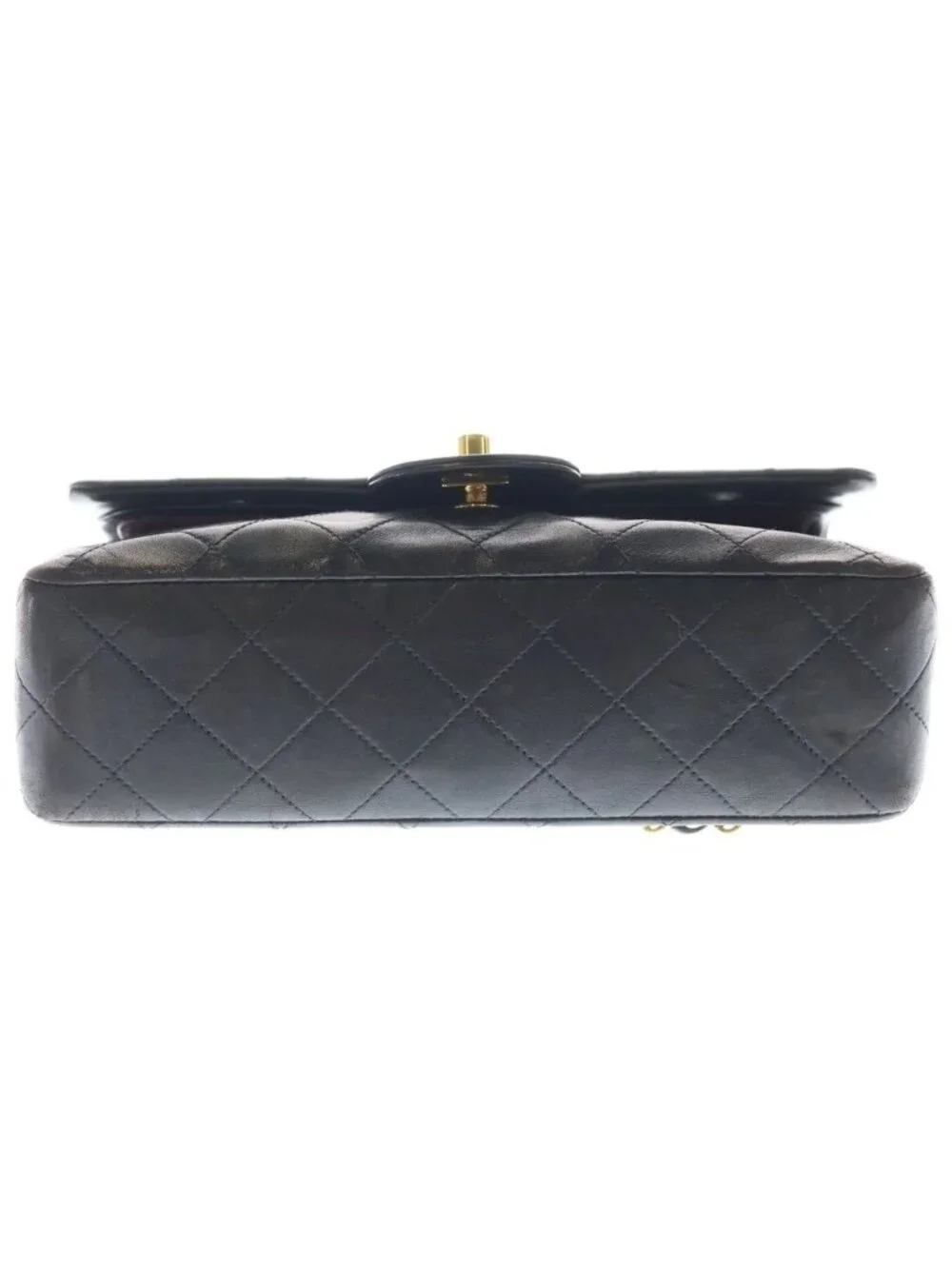 Chanel Quilted 23 Double Flap Chain Shoulder Bag Black Lambskin Gold